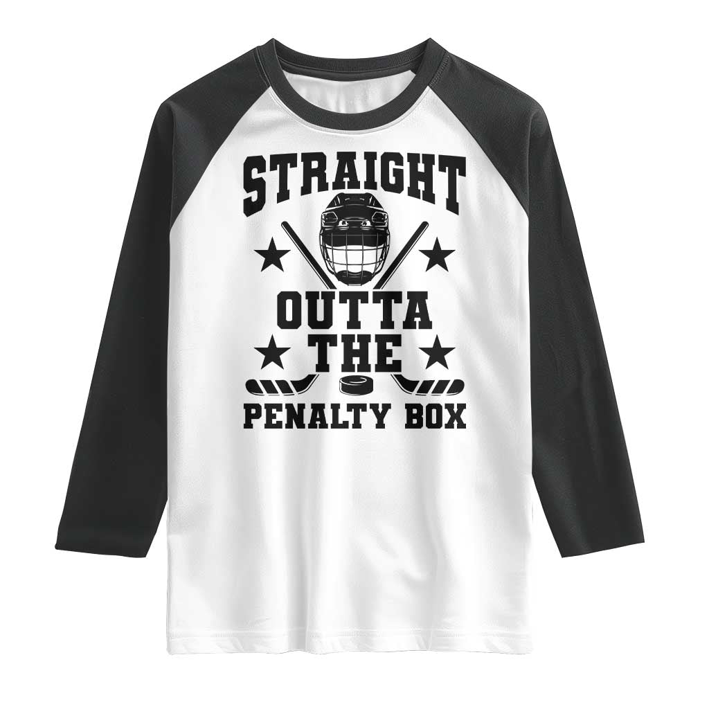 Straight Outta The Penalty Box Raglan Shirt Funny Youth Ice Hockey Gift TS12 White Black Print Your Wear