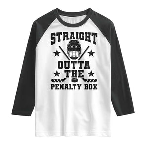 Straight Outta The Penalty Box Raglan Shirt Funny Youth Ice Hockey Gift TS12 White Black Print Your Wear