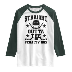 Straight Outta The Penalty Box Raglan Shirt Funny Youth Ice Hockey Gift TS12 White Dark Forest Green Print Your Wear