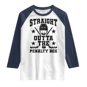 Straight Outta The Penalty Box Raglan Shirt Funny Youth Ice Hockey Gift TS12 White Navy Print Your Wear