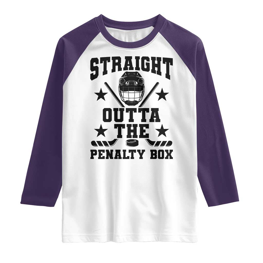 Straight Outta The Penalty Box Raglan Shirt Funny Youth Ice Hockey Gift TS12 White Purple Print Your Wear