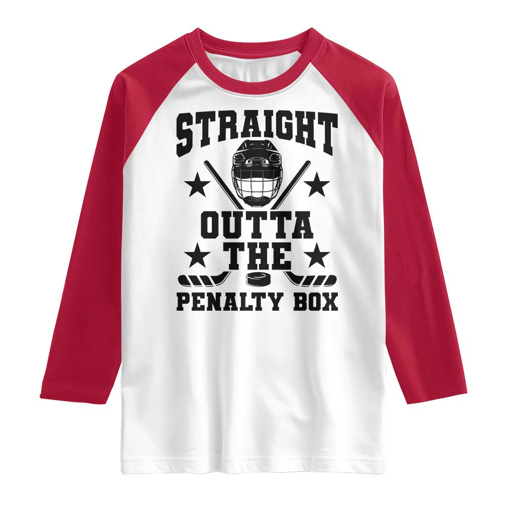 Straight Outta The Penalty Box Raglan Shirt Funny Youth Ice Hockey Gift TS12 White Red Print Your Wear