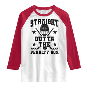 Straight Outta The Penalty Box Raglan Shirt Funny Youth Ice Hockey Gift TS12 White Red Print Your Wear
