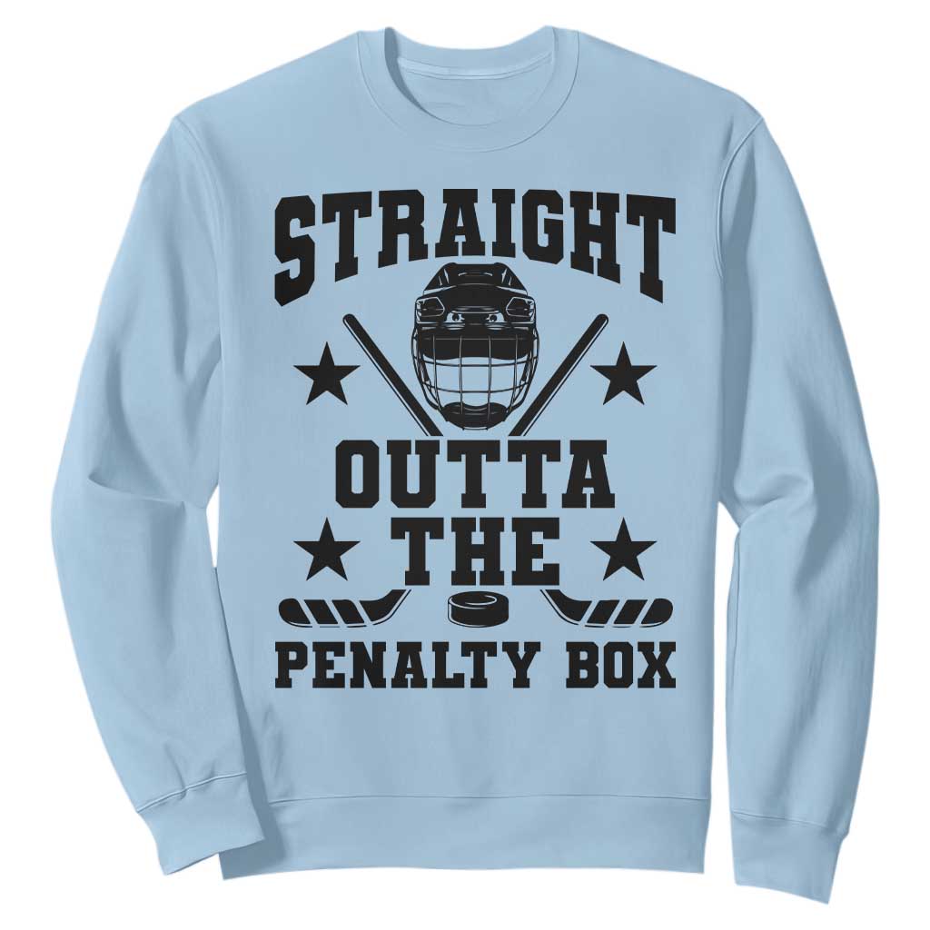 Straight Outta The Penalty Box Sweatshirt Funny Youth Ice Hockey Gift TS12 Light Blue Print Your Wear