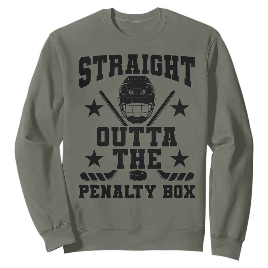 Straight Outta The Penalty Box Sweatshirt Funny Youth Ice Hockey Gift TS12 Military Green Print Your Wear