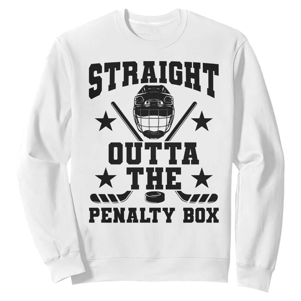 Straight Outta The Penalty Box Sweatshirt Funny Youth Ice Hockey Gift TS12 White Print Your Wear