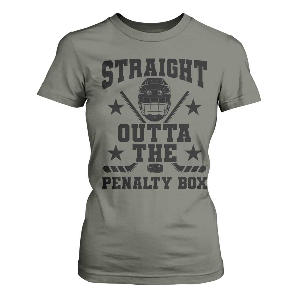 Straight Outta The Penalty Box T Shirt For Women Funny Youth Ice Hockey Gift TS12 Military Green Print Your Wear