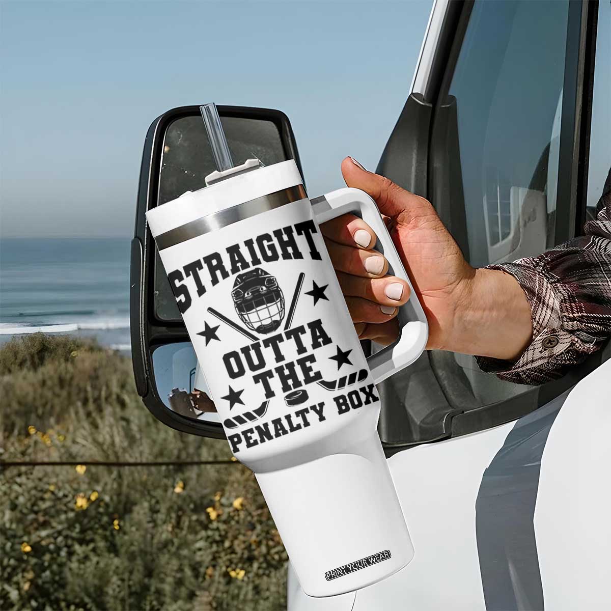 Straight Outta The Penalty Box Tumbler With Handle Funny Youth Ice Hockey Gift TS12 Print Your Wear