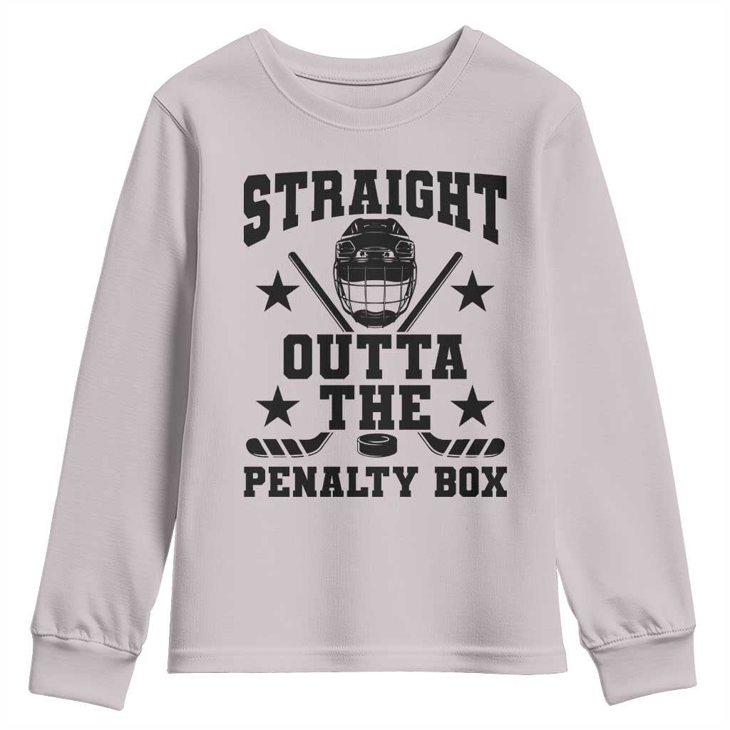 Straight Outta The Penalty Box Youth Sweatshirt Funny Youth Ice Hockey Gift TS12 Ice Gray Print Your Wear