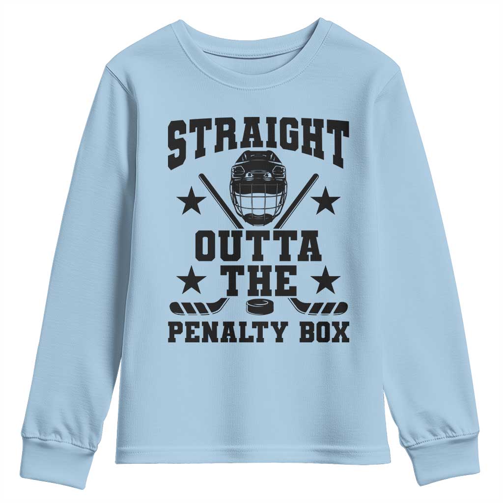 Straight Outta The Penalty Box Youth Sweatshirt Funny Youth Ice Hockey Gift TS12 Light Blue Print Your Wear