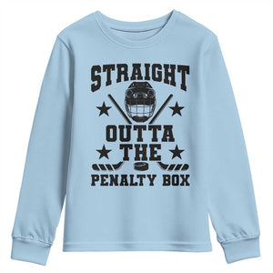 Straight Outta The Penalty Box Youth Sweatshirt Funny Youth Ice Hockey Gift TS12 Light Blue Print Your Wear