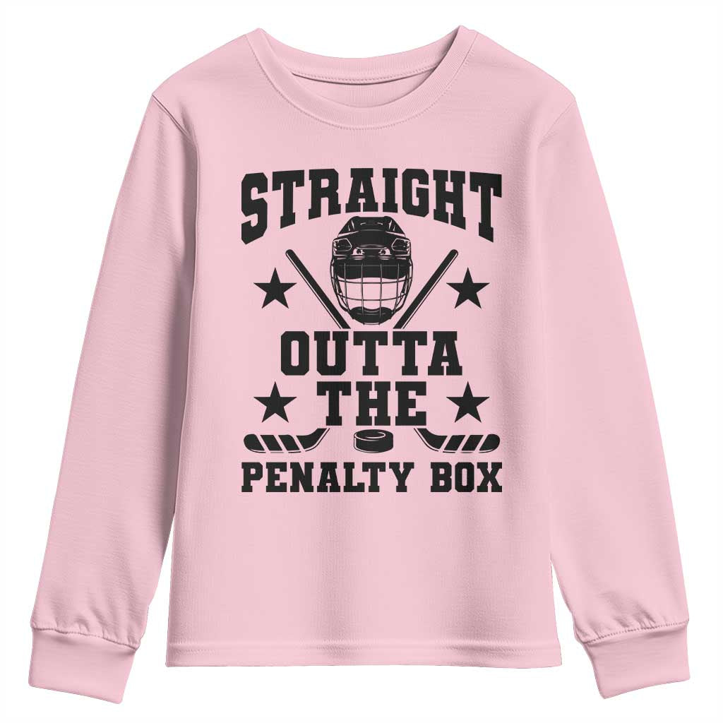 Straight Outta The Penalty Box Youth Sweatshirt Funny Youth Ice Hockey Gift TS12 Light Pink Print Your Wear