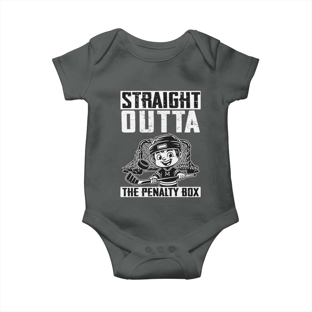 Straight Outta The Penalty Box Baby Onesie Funny Hockey Gift For Boys TS12 Dark Heather Print Your Wear