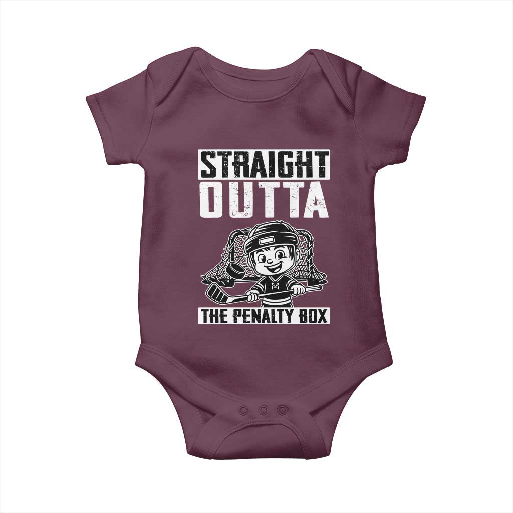 Straight Outta The Penalty Box Baby Onesie Funny Hockey Gift For Boys TS12 Maroon Print Your Wear
