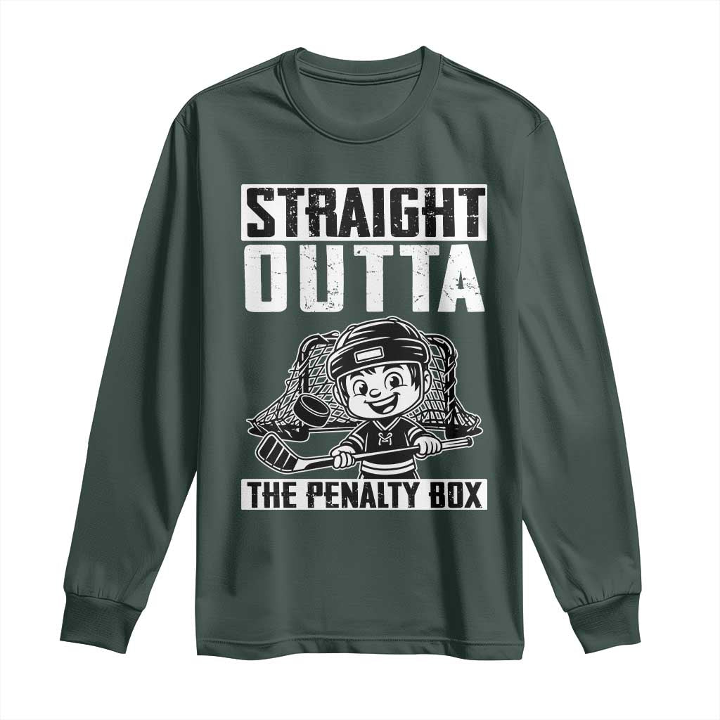 Straight Outta The Penalty Box Long Sleeve Shirt Funny Hockey Gift For Boys TS12 Dark Forest Green Print Your Wear