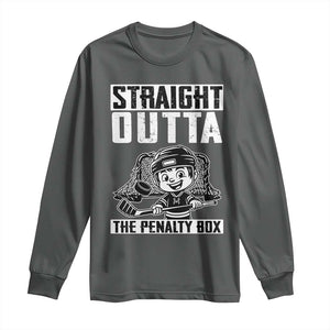Straight Outta The Penalty Box Long Sleeve Shirt Funny Hockey Gift For Boys TS12 Dark Heather Print Your Wear