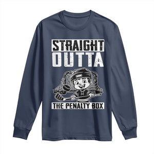 Straight Outta The Penalty Box Long Sleeve Shirt Funny Hockey Gift For Boys TS12 Navy Print Your Wear