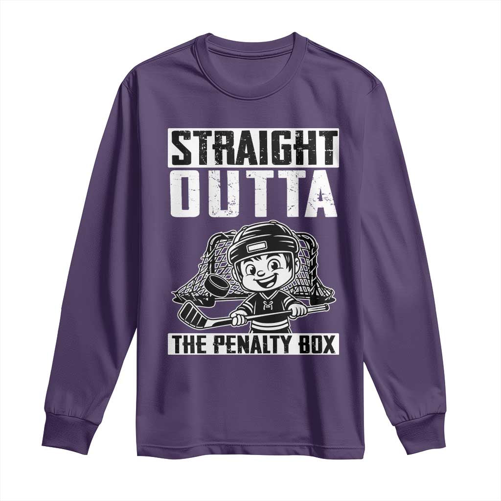 Straight Outta The Penalty Box Long Sleeve Shirt Funny Hockey Gift For Boys TS12 Purple Print Your Wear