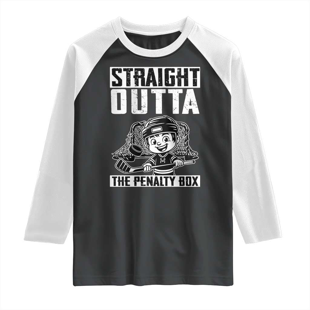 Straight Outta The Penalty Box Raglan Shirt Funny Hockey Gift For Boys TS12 Black White Print Your Wear