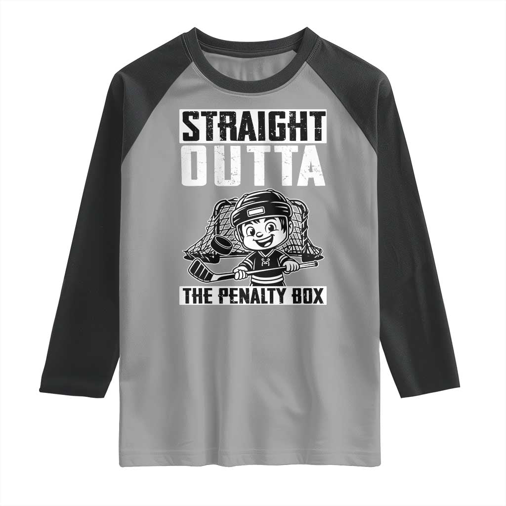 Straight Outta The Penalty Box Raglan Shirt Funny Hockey Gift For Boys TS12 Sport Gray Black Print Your Wear