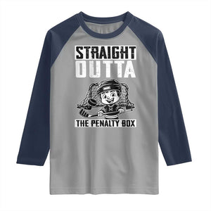 Straight Outta The Penalty Box Raglan Shirt Funny Hockey Gift For Boys TS12 Sport Gray Navy Print Your Wear