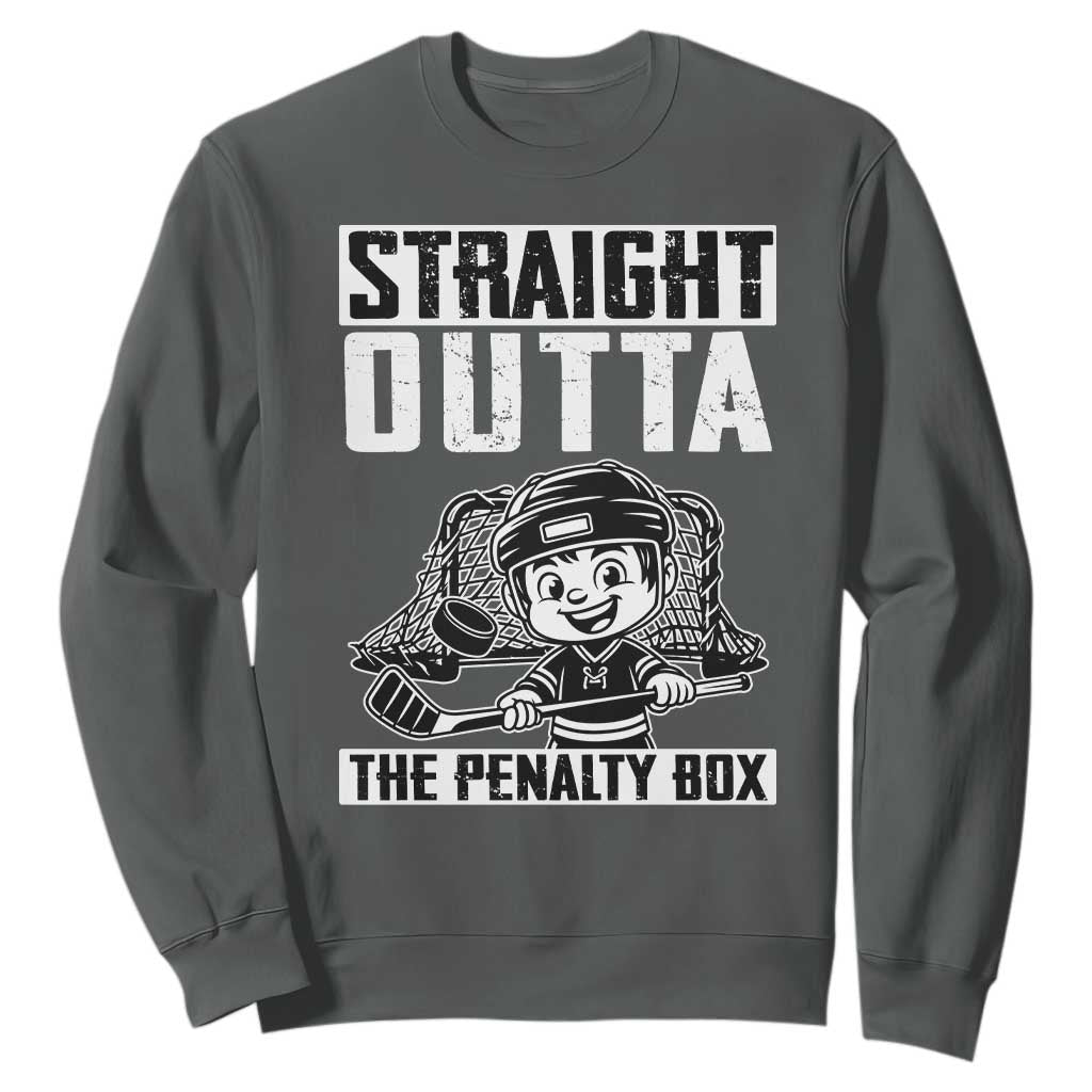 Straight Outta The Penalty Box Sweatshirt Funny Hockey Gift For Boys TS12 Dark Heather Print Your Wear