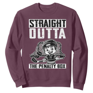 Straight Outta The Penalty Box Sweatshirt Funny Hockey Gift For Boys TS12 Maroon Print Your Wear