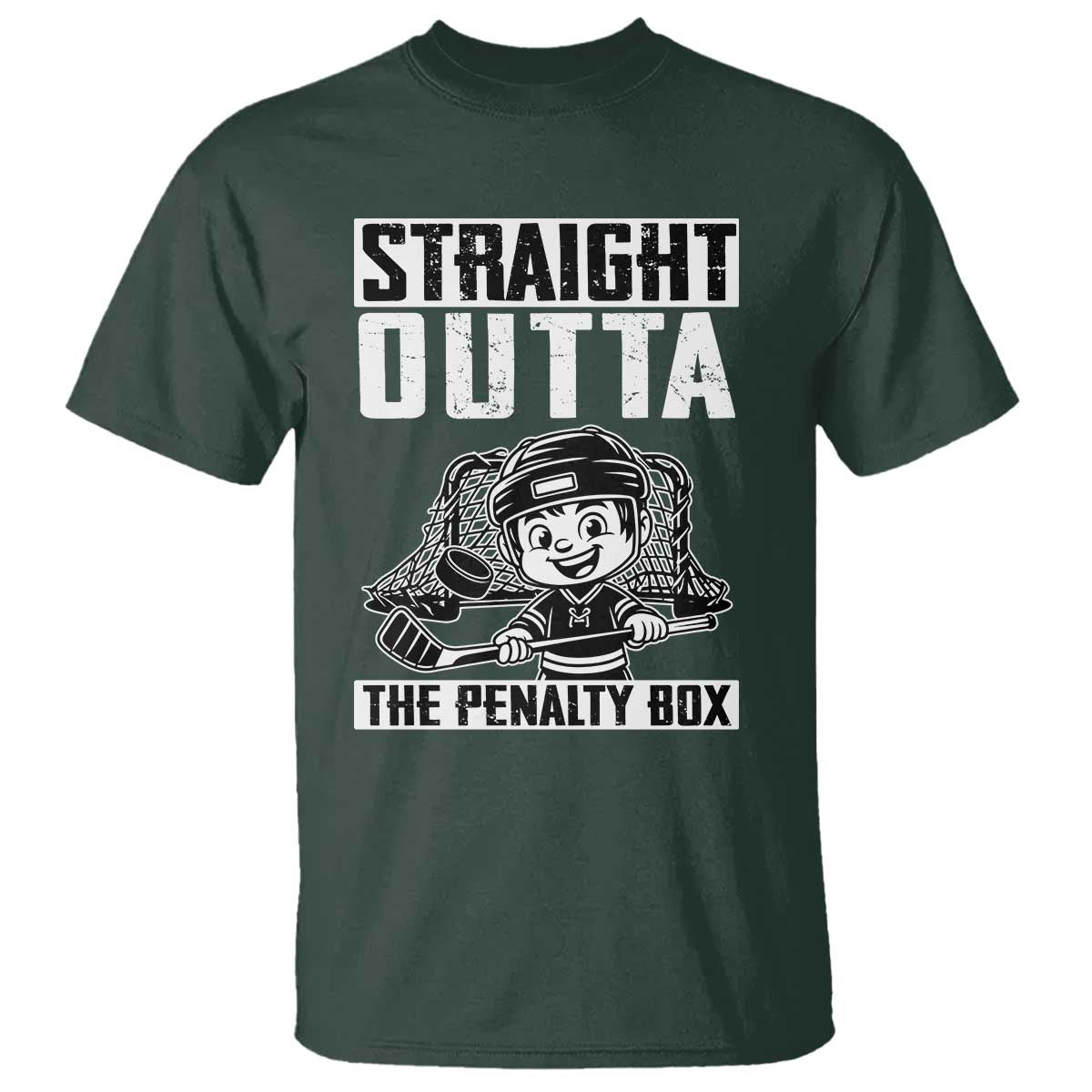 Straight Outta The Penalty Box T Shirt Funny Hockey Gift For Boys TS12 Dark Forest Green Print Your Wear