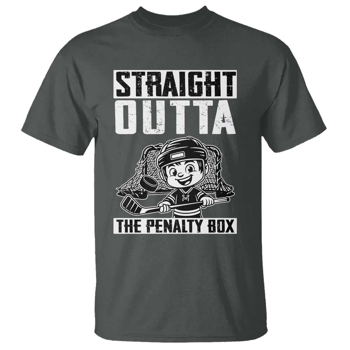 Straight Outta The Penalty Box T Shirt Funny Hockey Gift For Boys TS12 Dark Heather Print Your Wear