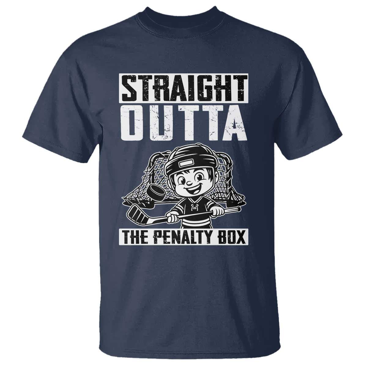 Straight Outta The Penalty Box T Shirt Funny Hockey Gift For Boys TS12 Navy Print Your Wear