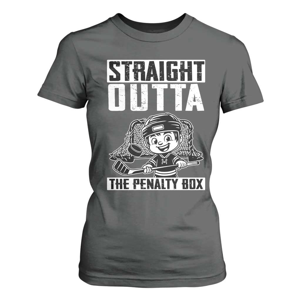 Straight Outta The Penalty Box T Shirt For Women Funny Hockey Gift For Boys TS12 Dark Heather Print Your Wear