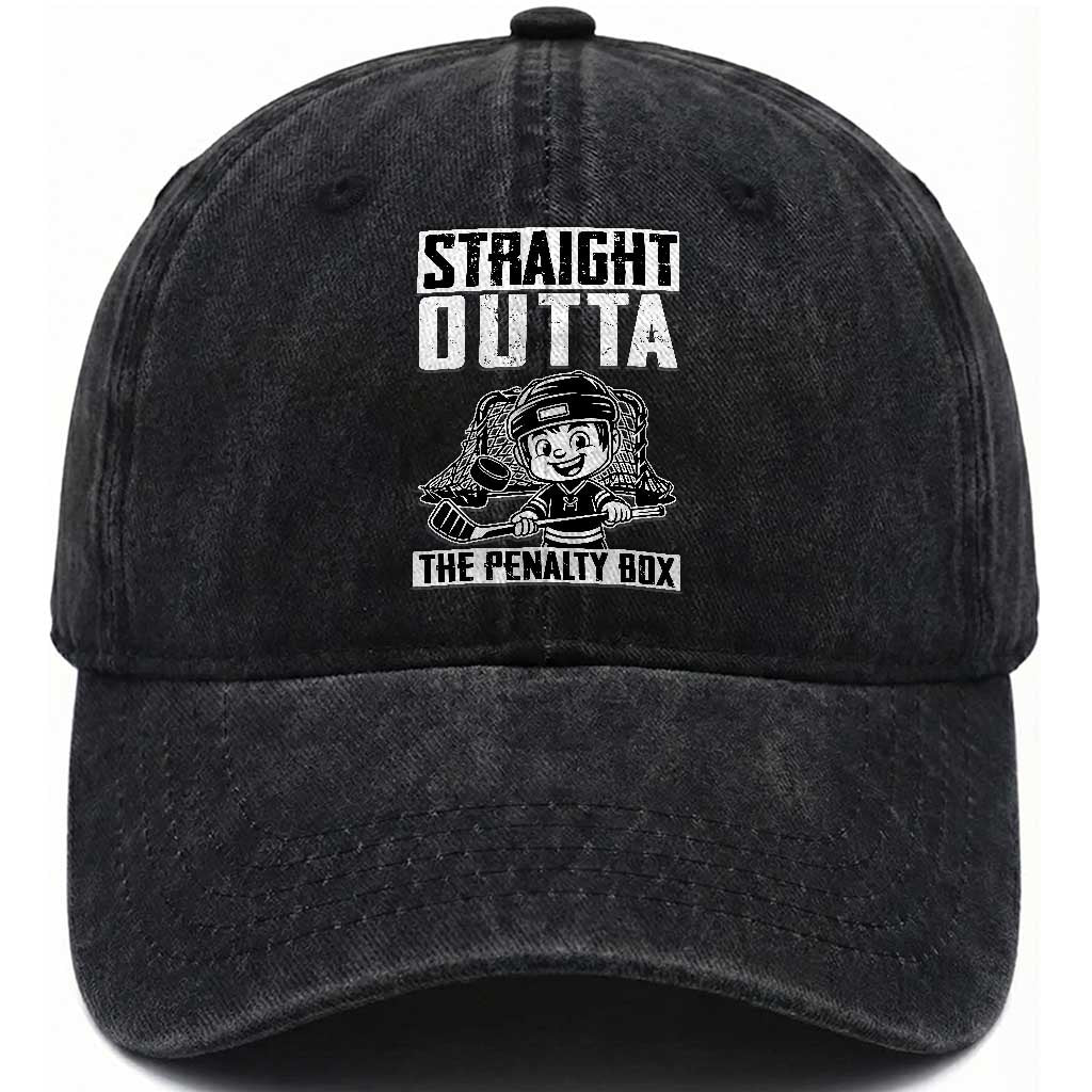 Straight Outta The Penalty Box Washed Cotton Baseball Cap Funny Hockey Gift For Boys TS12 Print Your Wear