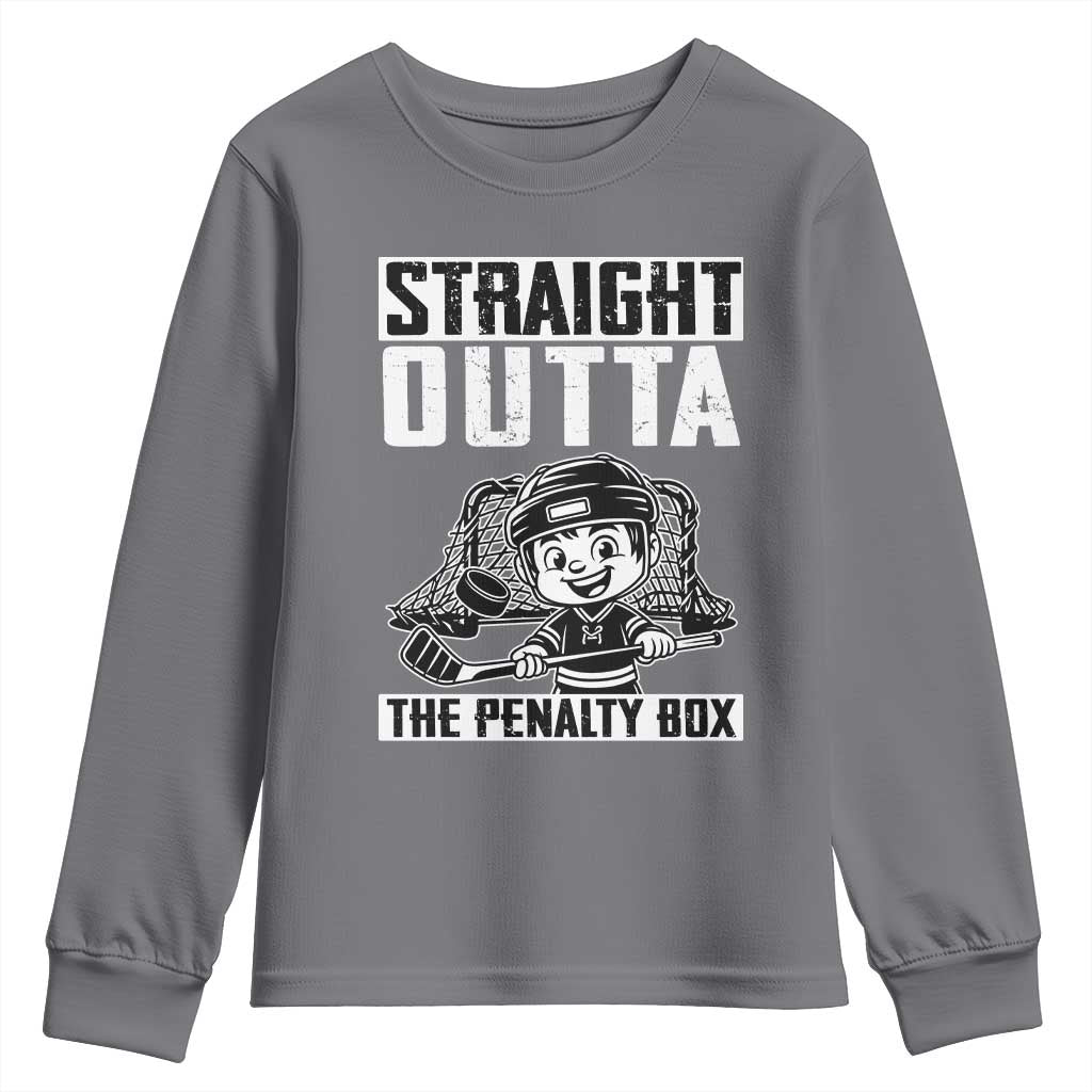 Straight Outta The Penalty Box Youth Sweatshirt Funny Hockey Gift For Boys TS12 Charcoal Print Your Wear