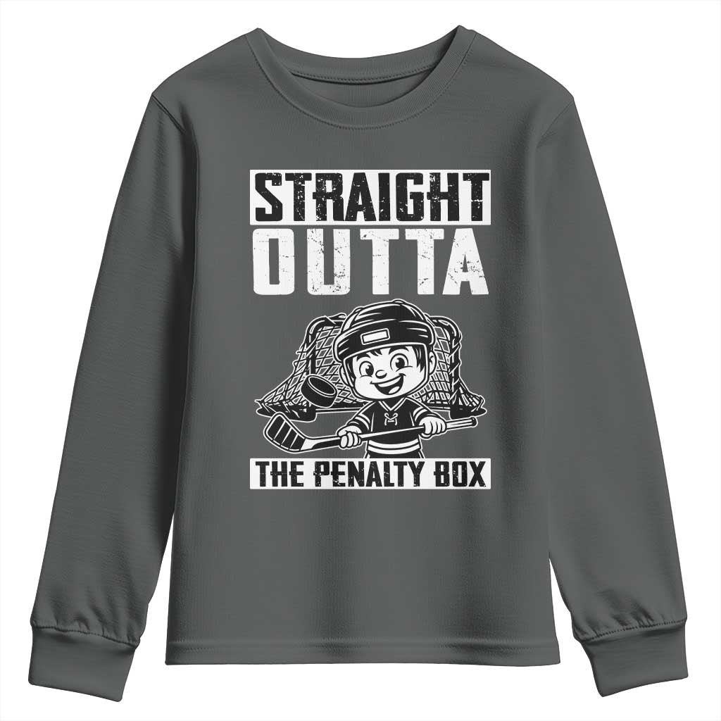 Straight Outta The Penalty Box Youth Sweatshirt Funny Hockey Gift For Boys TS12 Dark Heather Print Your Wear