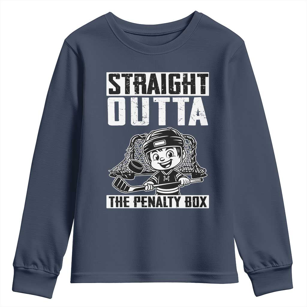 Straight Outta The Penalty Box Youth Sweatshirt Funny Hockey Gift For Boys TS12 Navy Print Your Wear