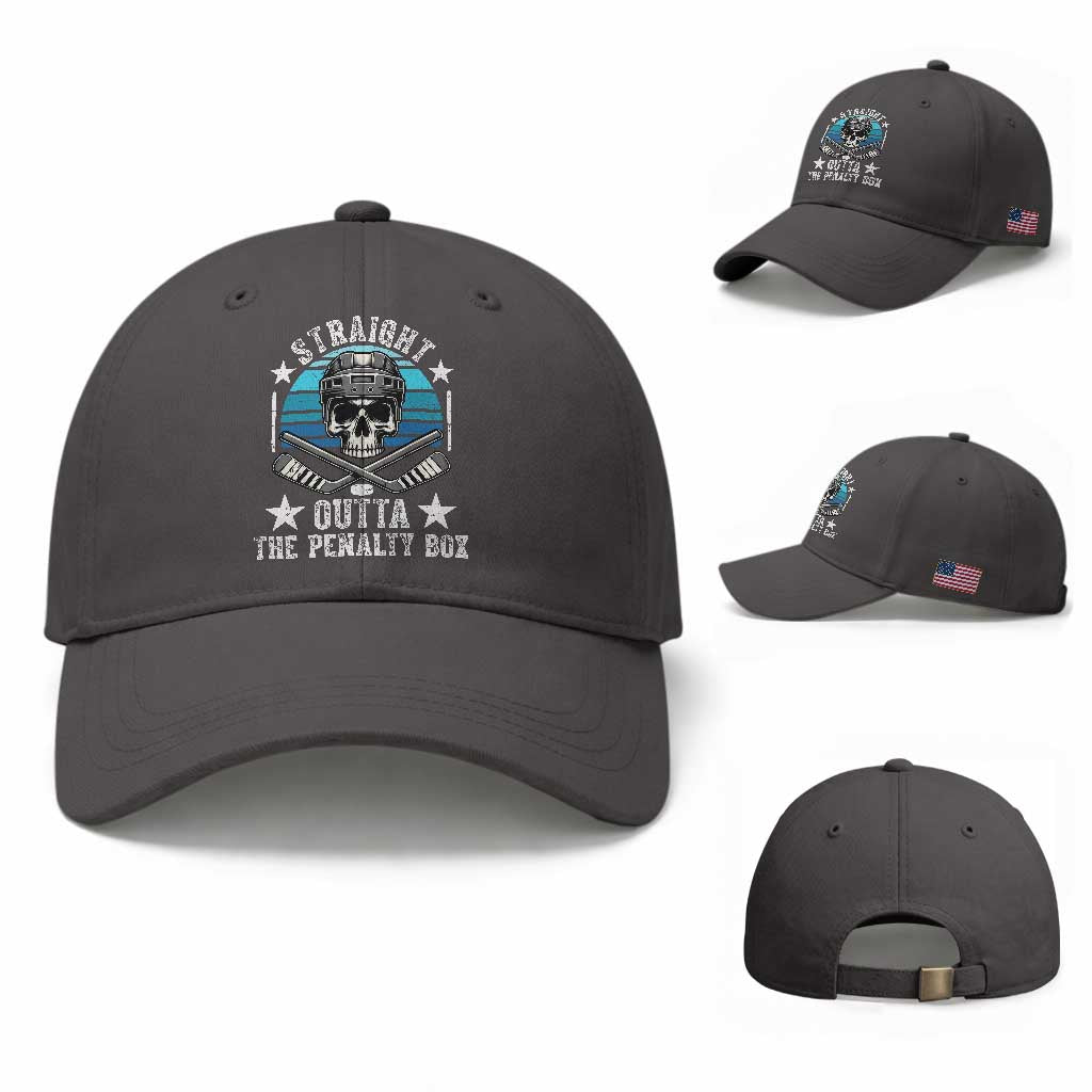 Straight Outta The Penalty Box Hockey Baseball Cap Funny Skull Player Gift TS12 Baseball Cap Universal Fit Dark Gray Print Your Wear