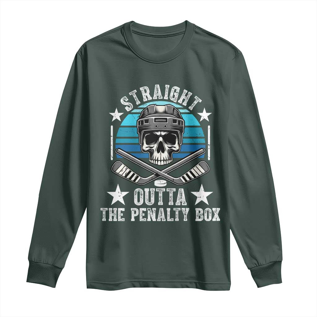 Straight Outta The Penalty Box Hockey Long Sleeve Shirt Funny Skull Player Gift TS12 Dark Forest Green Print Your Wear