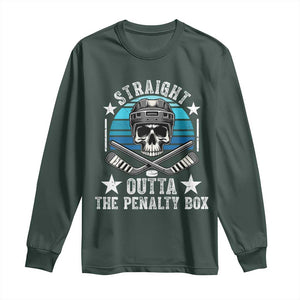 Straight Outta The Penalty Box Hockey Long Sleeve Shirt Funny Skull Player Gift TS12 Dark Forest Green Print Your Wear