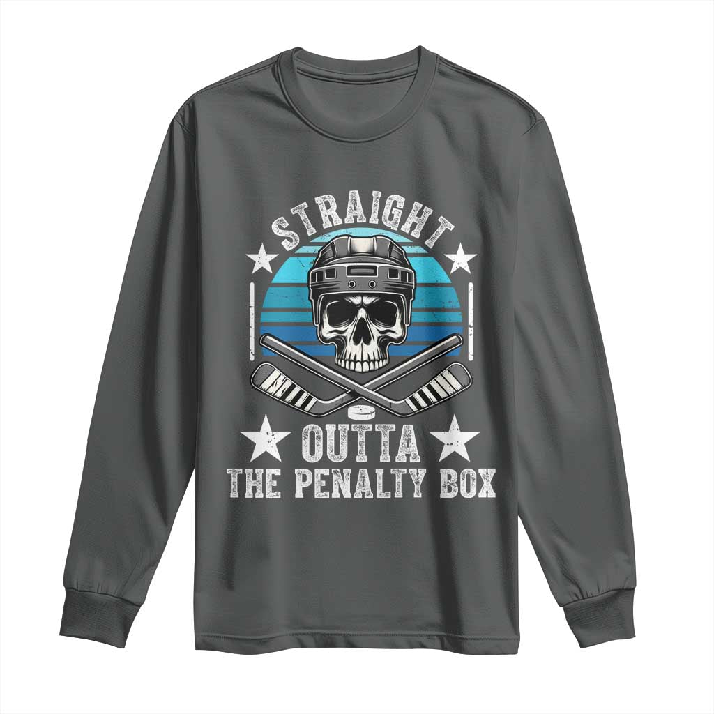 Straight Outta The Penalty Box Hockey Long Sleeve Shirt Funny Skull Player Gift TS12 Dark Heather Print Your Wear