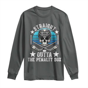 Straight Outta The Penalty Box Hockey Long Sleeve Shirt Funny Skull Player Gift TS12 Dark Heather Print Your Wear