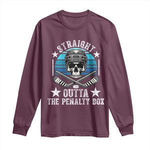 Straight Outta The Penalty Box Hockey Long Sleeve Shirt Funny Skull Player Gift TS12 Maroon Print Your Wear
