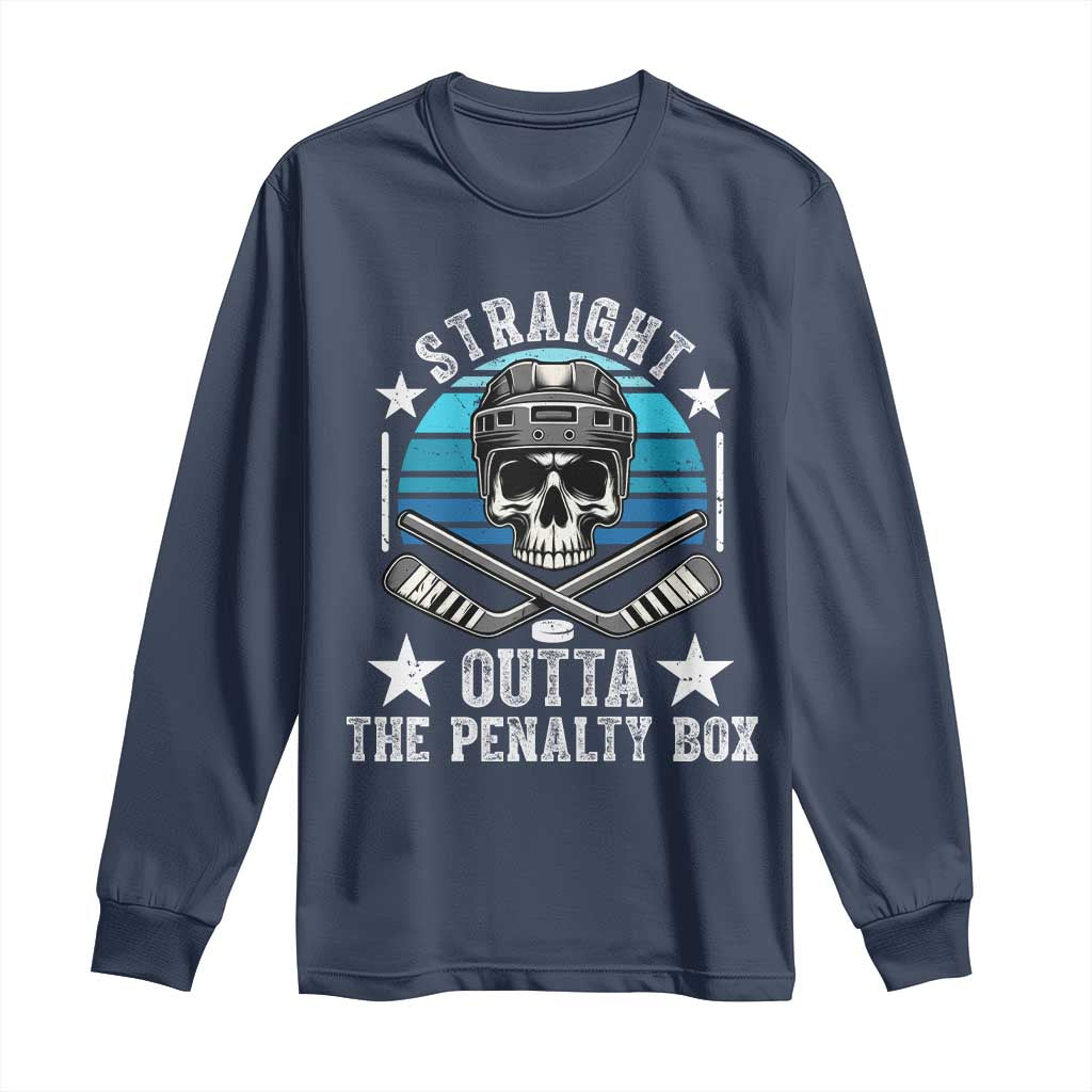 Straight Outta The Penalty Box Hockey Long Sleeve Shirt Funny Skull Player Gift TS12 Navy Print Your Wear