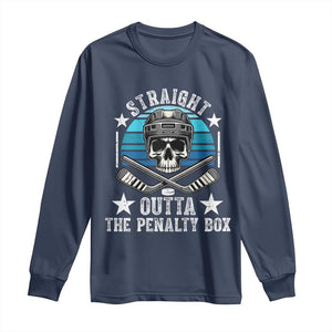 Straight Outta The Penalty Box Hockey Long Sleeve Shirt Funny Skull Player Gift TS12 Navy Print Your Wear