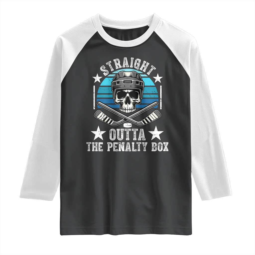 Straight Outta The Penalty Box Hockey Raglan Shirt Funny Skull Player Gift TS12 Black White Print Your Wear