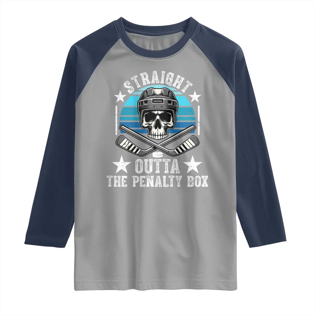 Straight Outta The Penalty Box Hockey Raglan Shirt Funny Skull Player Gift TS12 Sport Gray Navy Print Your Wear