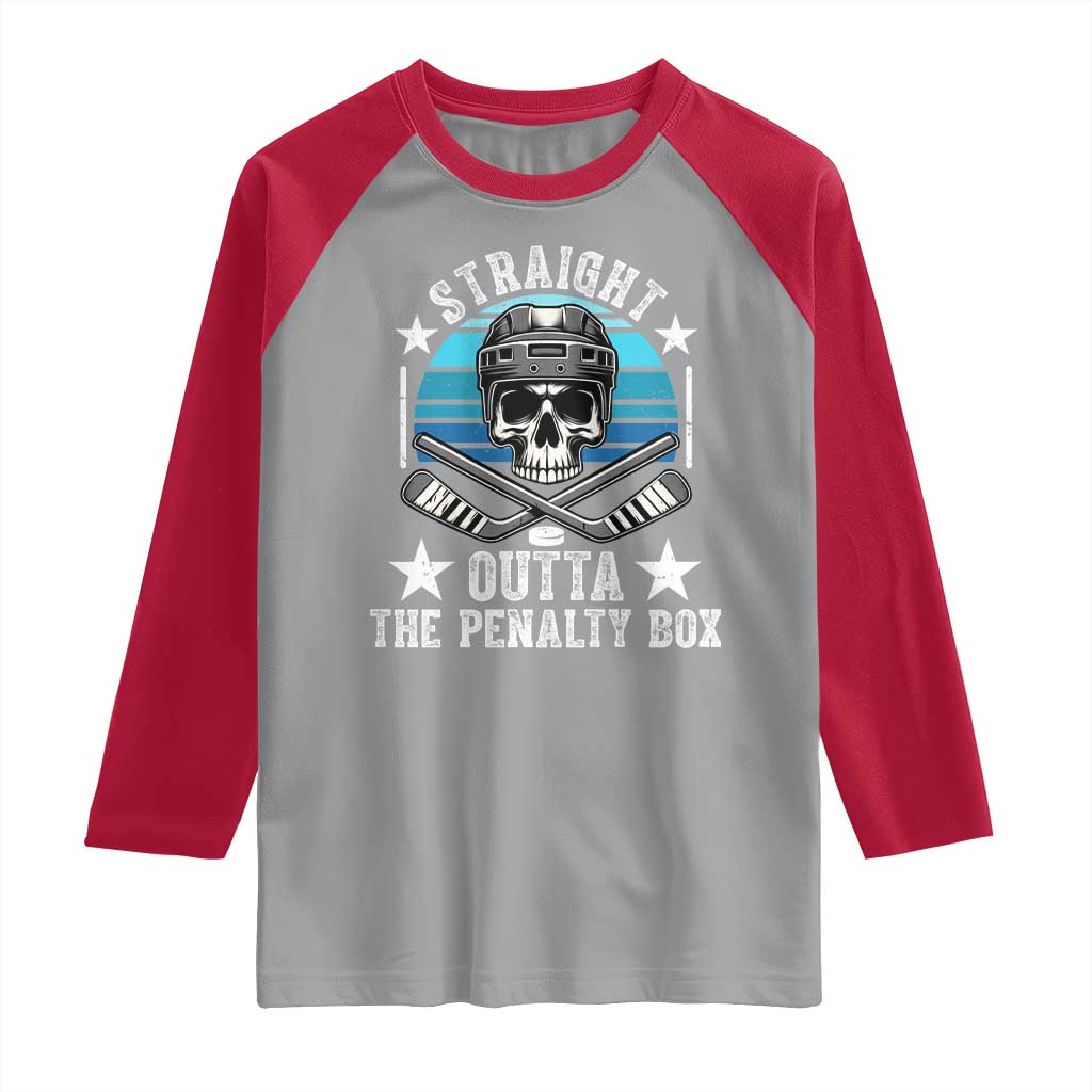 Straight Outta The Penalty Box Hockey Raglan Shirt Funny Skull Player Gift TS12 Sport Gray Red Print Your Wear