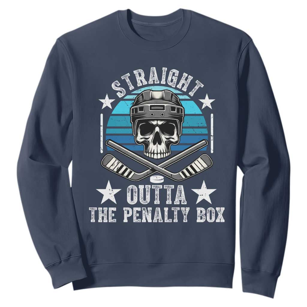 Straight Outta The Penalty Box Hockey Sweatshirt Funny Skull Player Gift TS12 Navy Print Your Wear