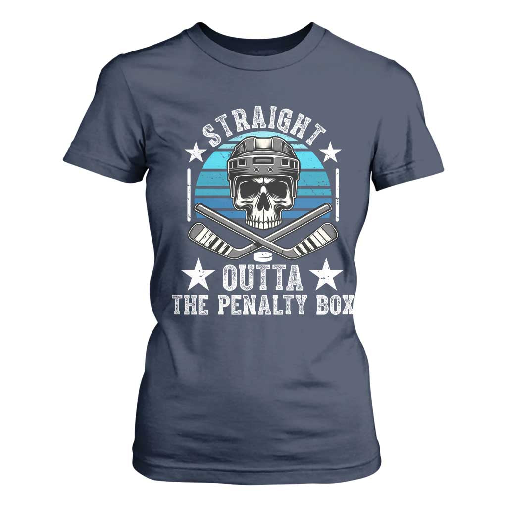 Straight Outta The Penalty Box Hockey T Shirt For Women Funny Skull Player Gift TS12 Navy Print Your Wear