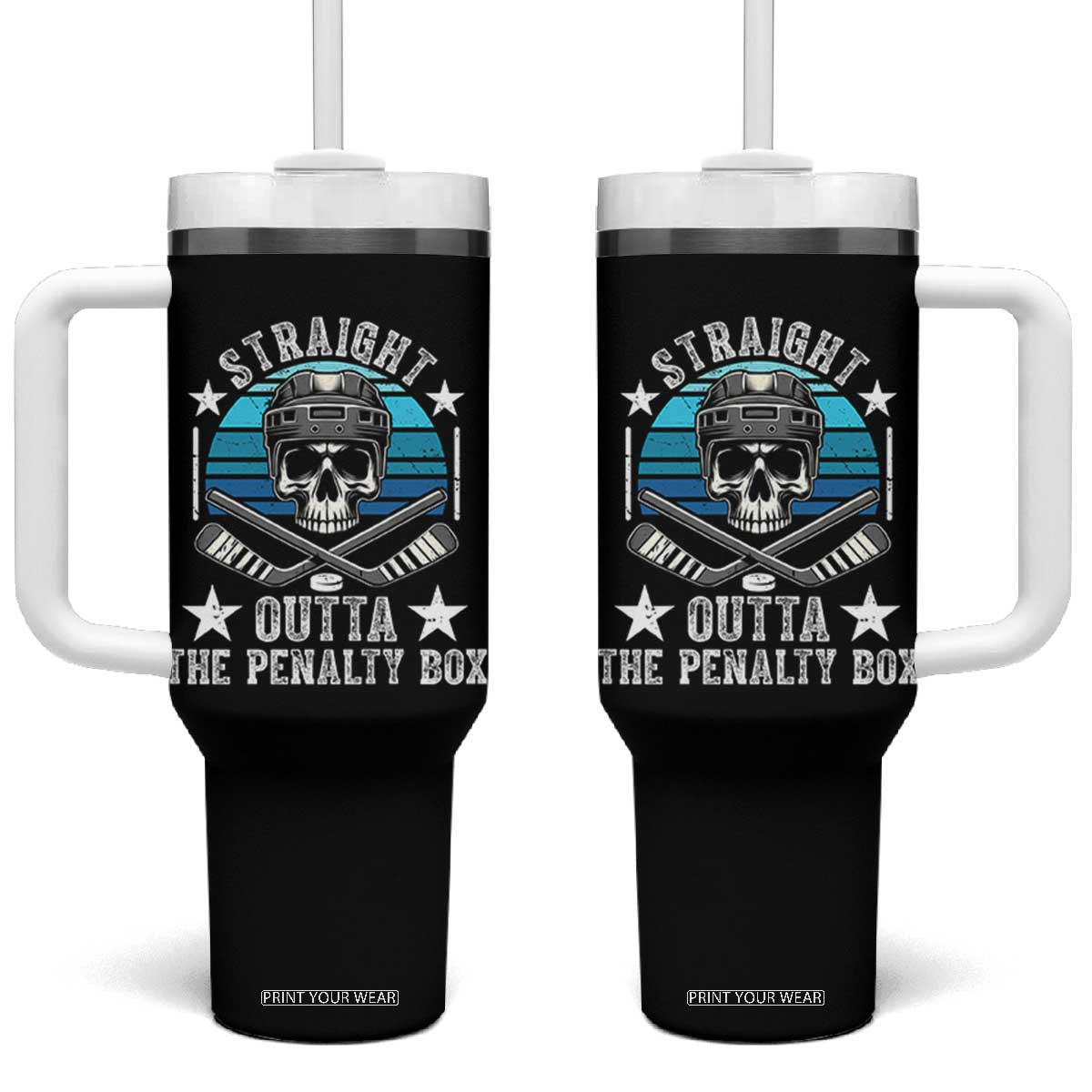 Straight Outta The Penalty Box Hockey Tumbler With Handle Funny Skull Player Gift TS12 One Size: 40 oz Black Print Your Wear