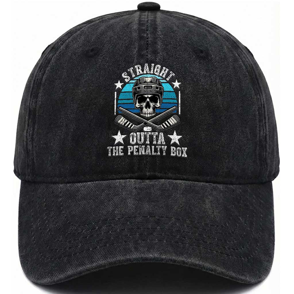 Straight Outta The Penalty Box Hockey Washed Cotton Baseball Cap Funny Skull Player Gift TS12 Print Your Wear